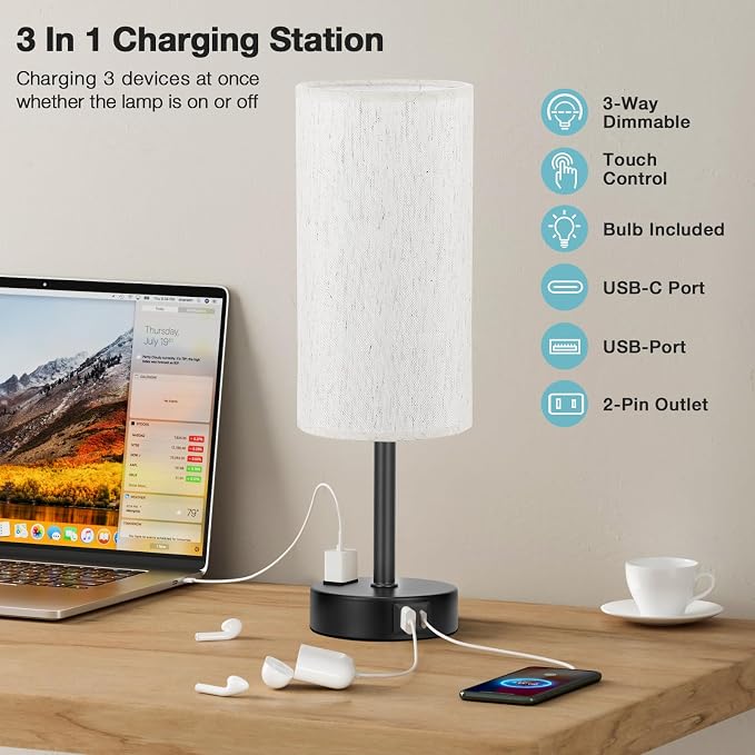 Light Beige Table Lamp for Nightstand - Image 3