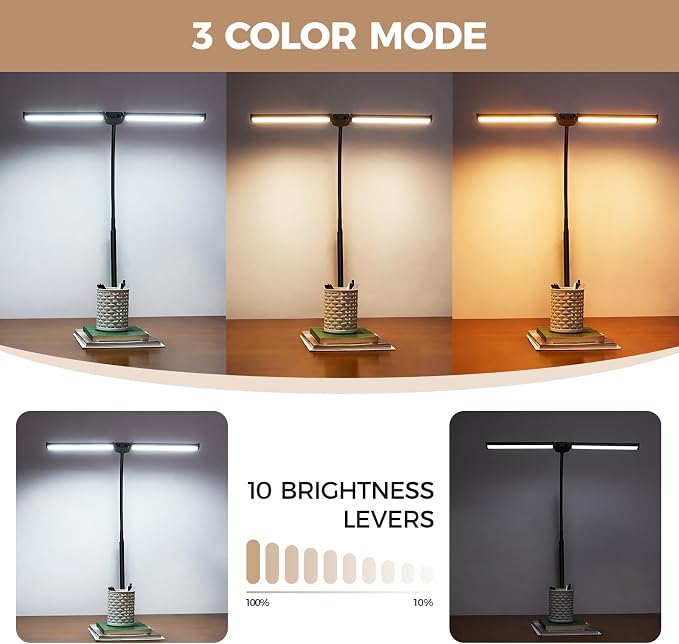 Voncerus LED Desk Lamp for Home Office, Double Head Architect Light - Image 2