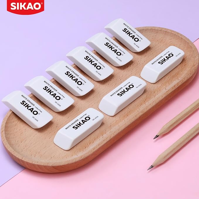 White Erasers, 12 Pack Pencil Erasers | Latex-Free & Smudge-Free Beveled Rubber - Image 8