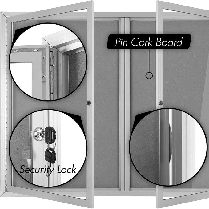INNOVART Enclosed Bulletin Board 48” x 36”, Lockable Fabric Noticeboard - Image 4