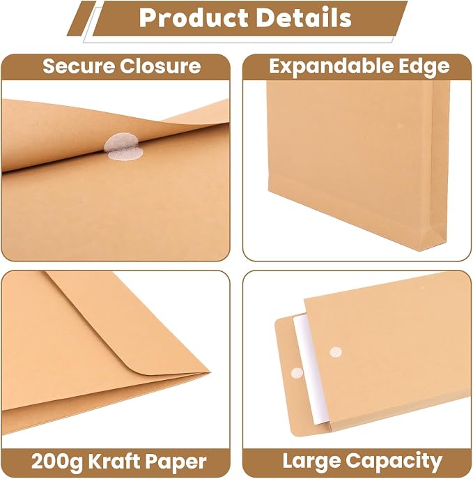 50 Pack Expandable Large Envelopes 9.4" x 13.2", 200 GSM Mailing Envelopes - Image 3