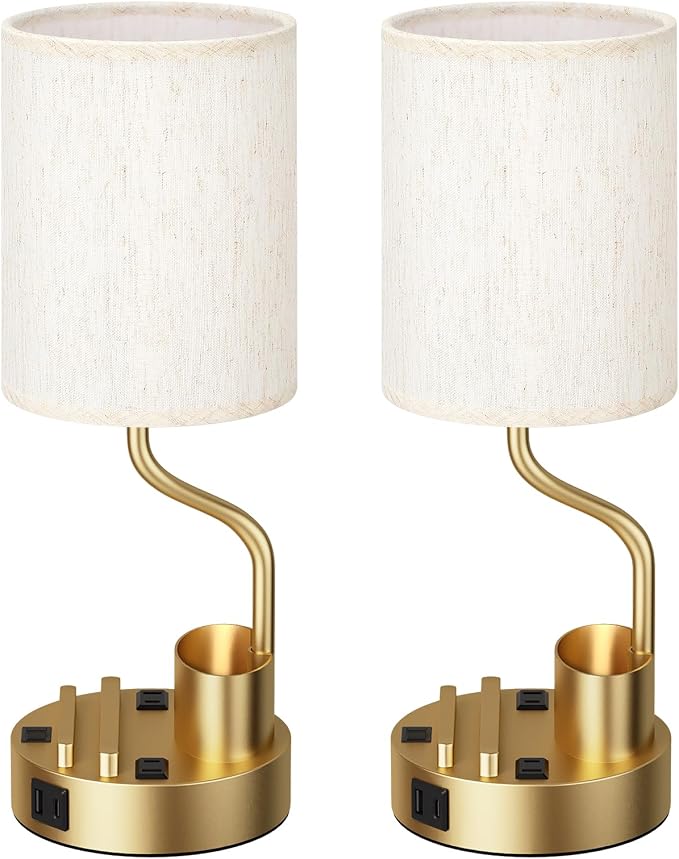 Gold Bedside Table Lamps for Bedroom Set of 2 - Image 8