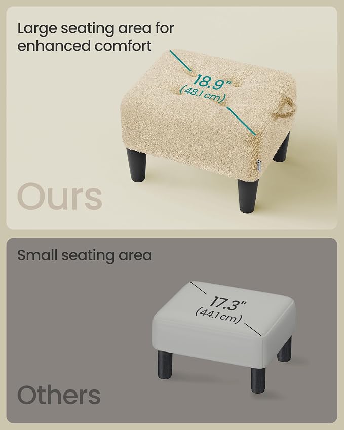 SONGMICS Foot Stool, Small Teddy Fleece Footstool Ottoman - Image 4