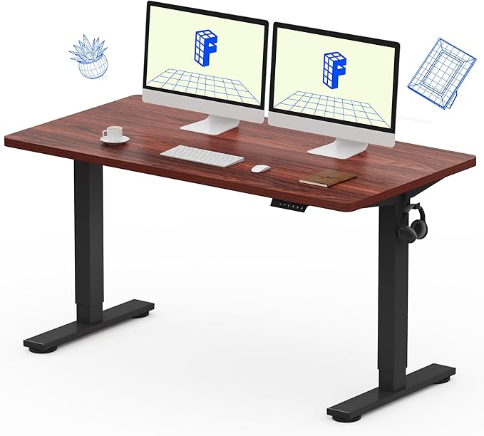 FLEXISPOT EN1 Whole-Piece Standing Desk - 55 x 28 Inches Electric Stand Up Workstation, Home Office Computer Height Adjustable Desk (Black Frame + 55" Mahogany Top, 2 Packages)-DeskLoop Office