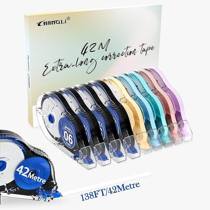 CHANGLi Extra-long Precision White Correction Tape 10-PACK–Instant Coverage by CHANGLi
