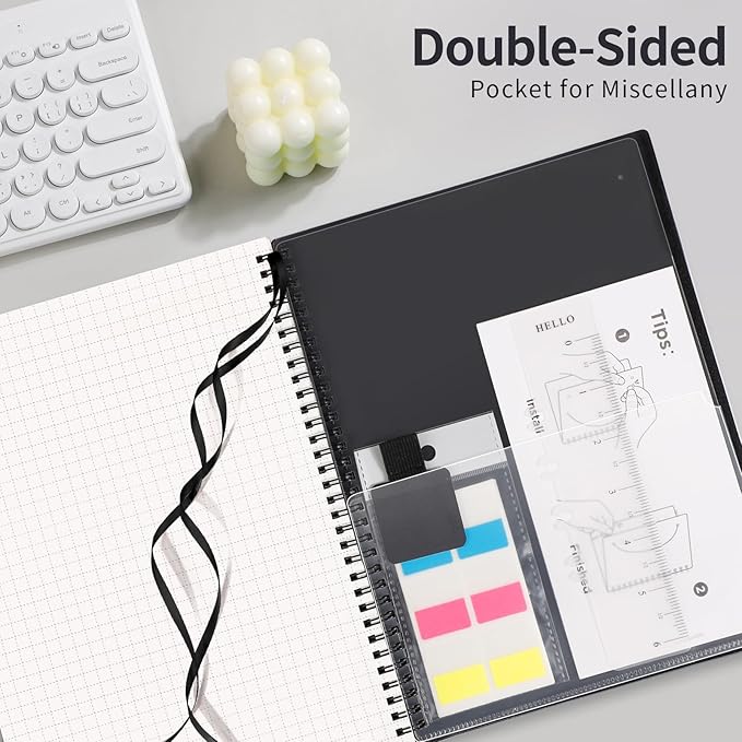 AHGXG Graph Paper Notebook - Spiral Notebook 8.5" x 11", A4 Large Graph Notebook, 100 gsm Thick Grid Paper, Waterproof Plastic Cover Journals for School Writing Engineering Math, Black-DeskLoop Office