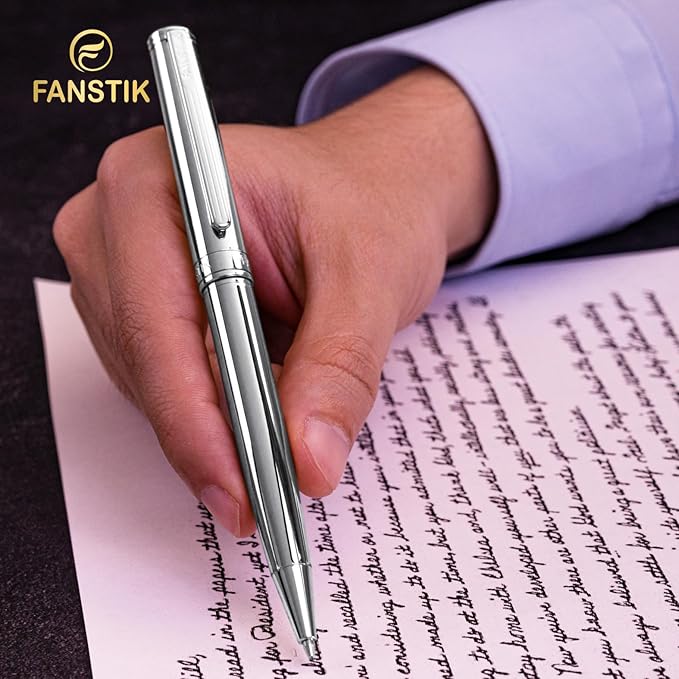 Silver Luxury ballpoint Pen (Made In USA) fancy gift set for women, Chrome Finish, Professional executive pen gift set for men (Lux BallPoint Silver)-DeskLoop Office