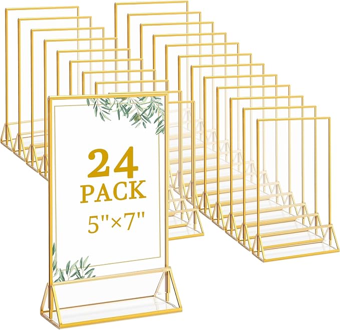 Floroom 24 Pack 5x7 Inch Clear Acrylic Sign Holders, Double-Sided Gold Display by Floroom