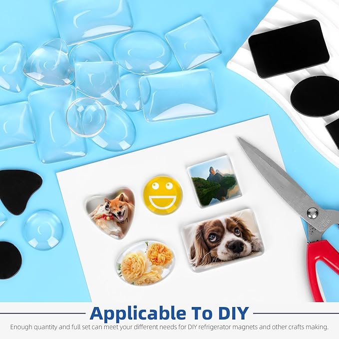 Glarks 72pcs Fridge Magnets Craft Set Round/Oval/Square/Heart/Rectangle Shape Ferrite Ceramic Magnets with Adhesive Backing and Transparent Glass Cabochons for Fridge Office Locker Whiteboard Making-DeskLoop Office