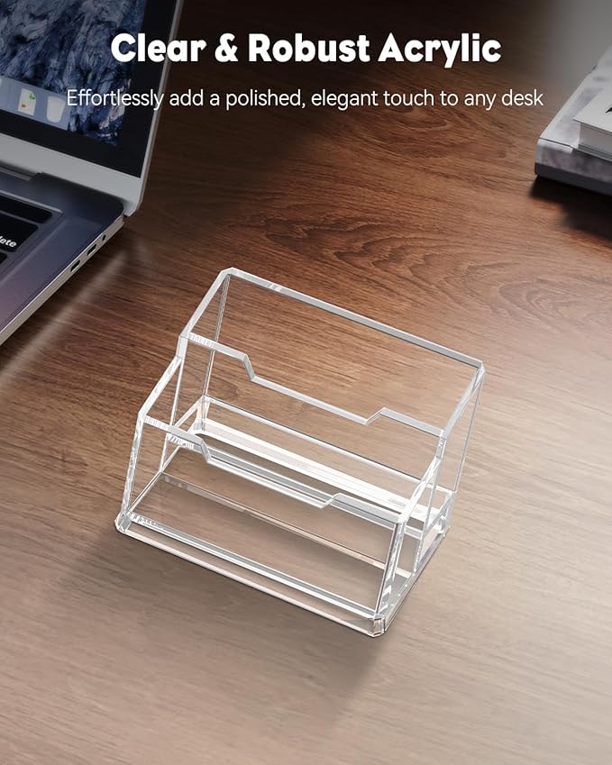 Uniclife Acrylic Business Card Holder for Desk 2 Slots Clear Business Card Display Stand for Men & Women Desktop Business Card Organizer Card Stand for Office Home Exhibition, 120 Card Capacity-DeskLoop Office