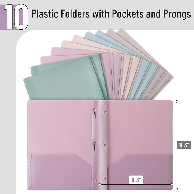 Mr. Pen- Plastic Folders with Pockets and Prongs, 10 Pack, Letter Size | - Image 2