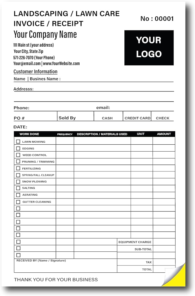 Lawn Care Invoice Form Custom Printed by PWEngraving