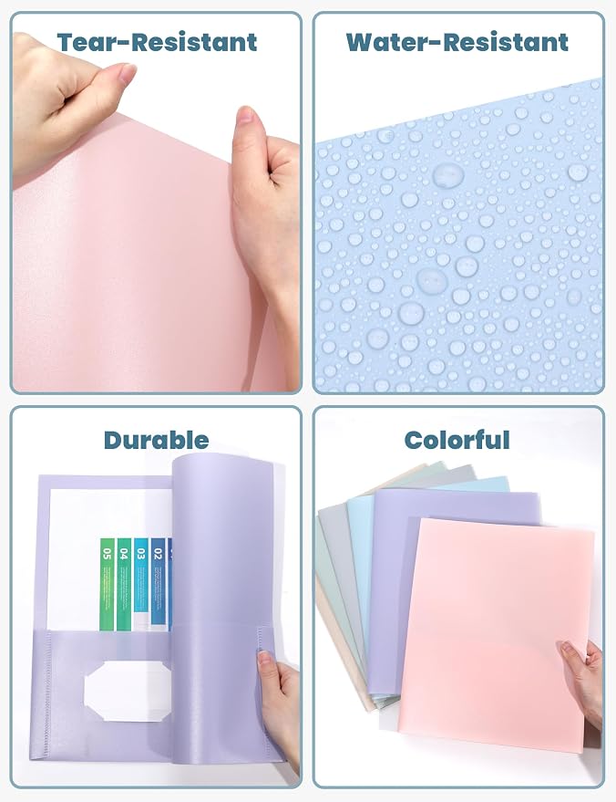 SUNEE 2 Pocket Folders Heavy-Duty Plastic Folders - Image 3