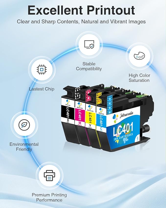 LC401 Ink Cartridges Compatible for Brother LC401XL LC 401 Ink Cartridges Work with Brother MFC-J1010DW MFC-J1012DW MFC-J1170DW Printer (4-Pack, Black, Cyan, Magenta, Yellow)-DeskLoop Office