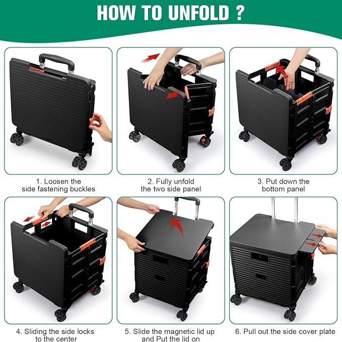 FELICON SELORSS Folding Utility Cart Portable Rolling Crate Handcart-Black | - Image 5