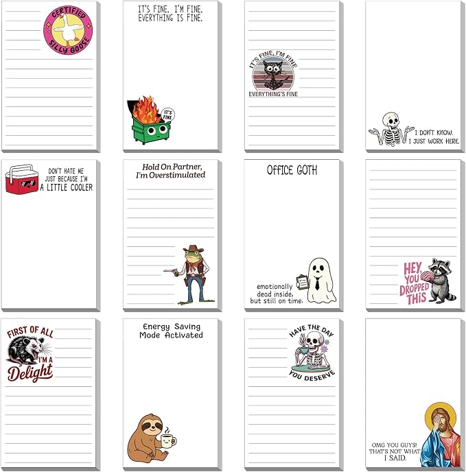 12 Pack Funny Notepads, 5x3 Inches Sarcastic Note Pads Memo Fun Office Gifts by Saypacck
