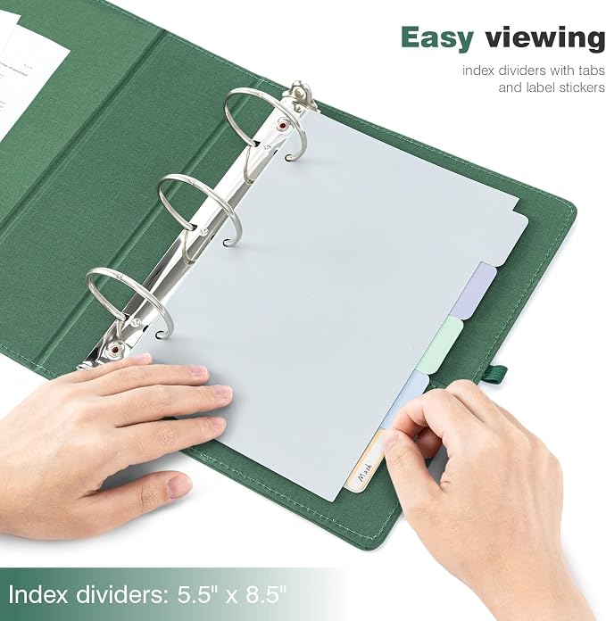 Ospelelf Mini 3 Ring Green Binder 2 inch, 5.5 x 8.5 Small Clipboard Binders - Image 6