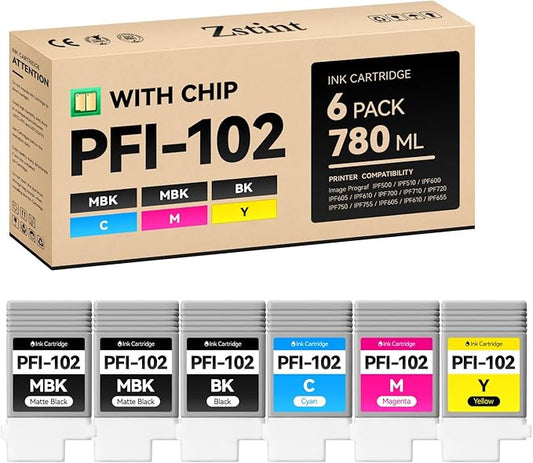 PFI-102 Ink Tank 6-Pack 130ml PFI102 Ink Cartridges Compatible with Canon imagePROGRAF iPF500 iPF510 iPF600 iPF605 iPF610 iPF650 iPF655 iPF700 iPF710 iPF720 iPF750 iPF755 iPF760 iPF765 Inkjet Printer-DeskLoop Office