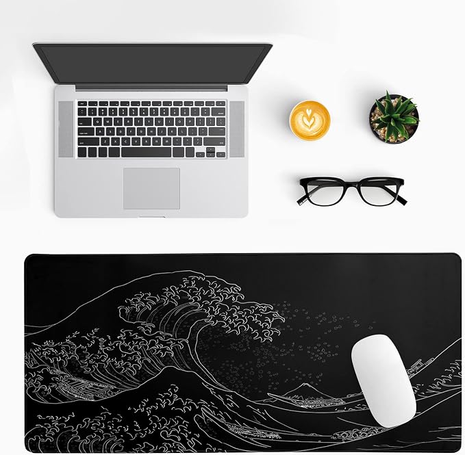 Brecoy Japanese Sea Wave Large Mouse Pad, Anime Black Gaming, Extended Kanagawa - Image 3