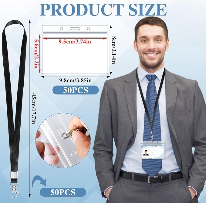 50 Pack Name Tag Lanyards with ID Holders, Horizontal Badge Holder | Polyester - Image 2