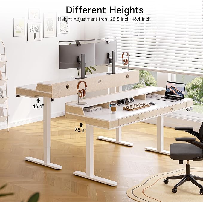 ONBRILL Standing Desk with Drawers, 63x23.6 Inch Electric Stand Up Desk with - Image 7