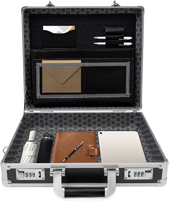 Locking Briefcase, Metal Briefcase w/Strap, Hard Aluminum Carrying Case - Image 5