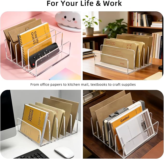 Clear Acrylic Desk Organizer – 5 Compartment Mail Holder & Letter Sorter - Image 8