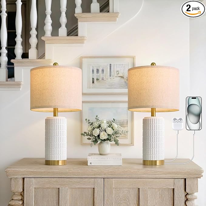PoKat 21.5'' Stone-Like Bedside Table Lamps Set of 2 by Pokat