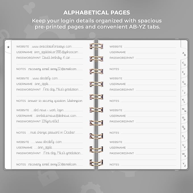 Clever Fox Password Book Spiral – Mini Internet Address & Password Organizer - Image 3