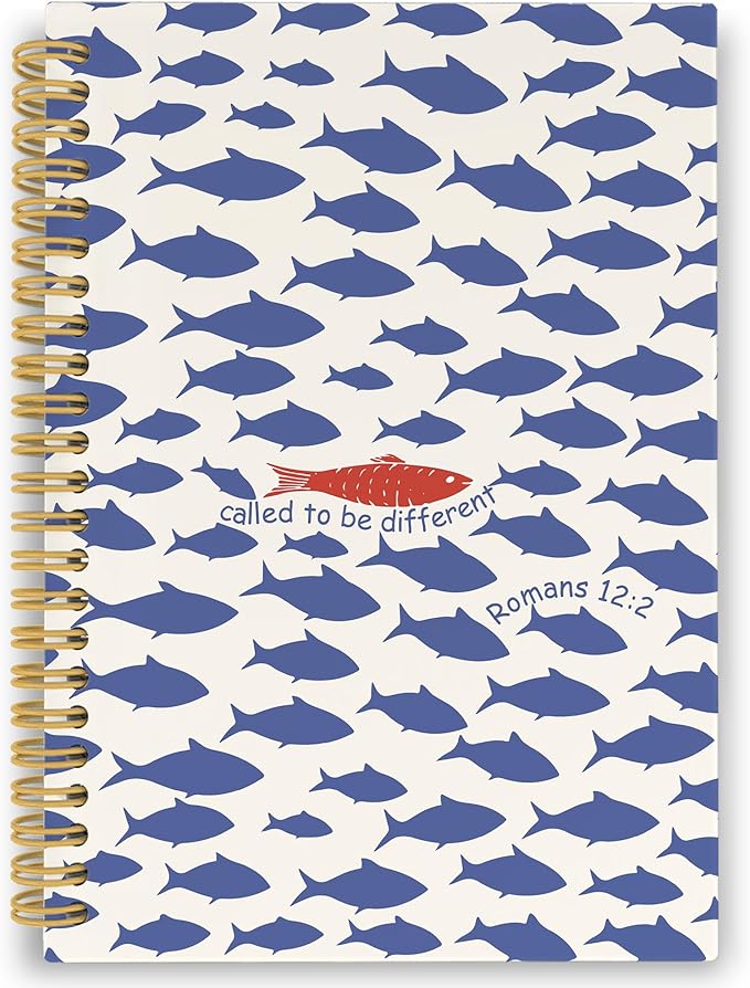Christian Fish Spiral Notebook, Coastal Beach Bible Journaling Notebooks for Note Taking, Ocean Fish Hardcover Journals for Women Men 160 Pages 5.5 x 8.3 Inch, Christian Gifts for Women-DeskLoop Office