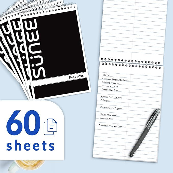 SUNEE 5 Pack Steno Pads 6x9, Gregg Rule, 60 Sheets, Spiral Notebook 6x9 - Image 2