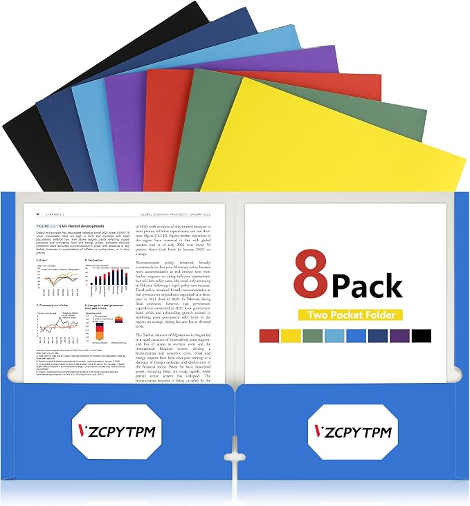 8 Packs Pocket File Folders, File Folders by OfficeSuppliesDirect