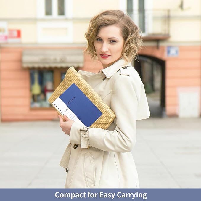 Spiral Notebook - Lined 160 Pages Journal with Back Pockets for College Journal, Twin-Wire Binding Notebook Perfect for Office & Home School Supplies, LightYellow Reefblue Navy Blue-DeskLoop Office