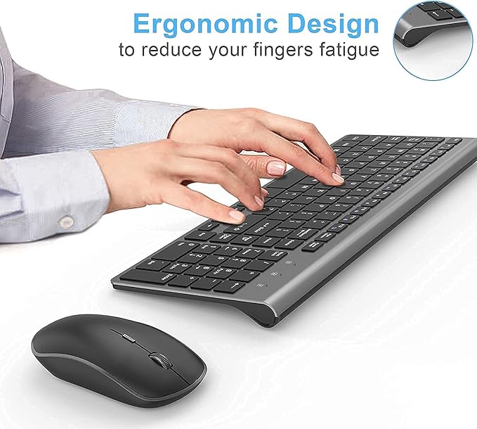 JOYACCESS Wireless Keyboard and Mouse,2.4G Ergonomic and Slim Wireless Computer Keyboard Mouse Designed for Windows, PC, Laptop,Tablet - Black Grey-DeskLoop Office