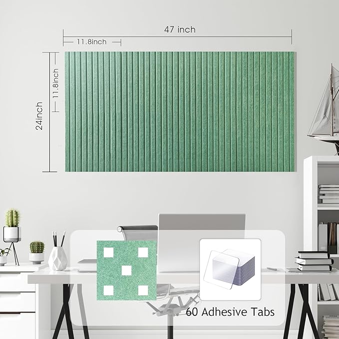 Large Cork Board for Office, 8 Pack Felt Wall Tiles with Slat Wall Paneling and Safe Removable Adhesive Tabs, Felt Bulletin Board Pin Board Cork Boards for Walls (Sage Green)-DeskLoop Office