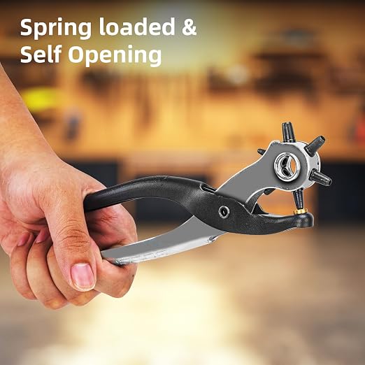 Deli 9" Leather Hole Punch Tool – Heavy Duty Rotary Belt Hole Puncher & Leather - Image 4