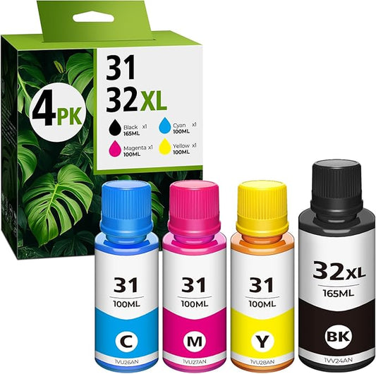 31 32XL Black Ink Bottle Set for Smart Tank 5101 7602 6001 Ink Refill, Compatible with HP 31 Ink 32XL Black Ink Bottle for Smart Tank 5101 5000 5102 7301 7001 5103 Plus 651 551 570 455 450 Printer-DeskLoop Office