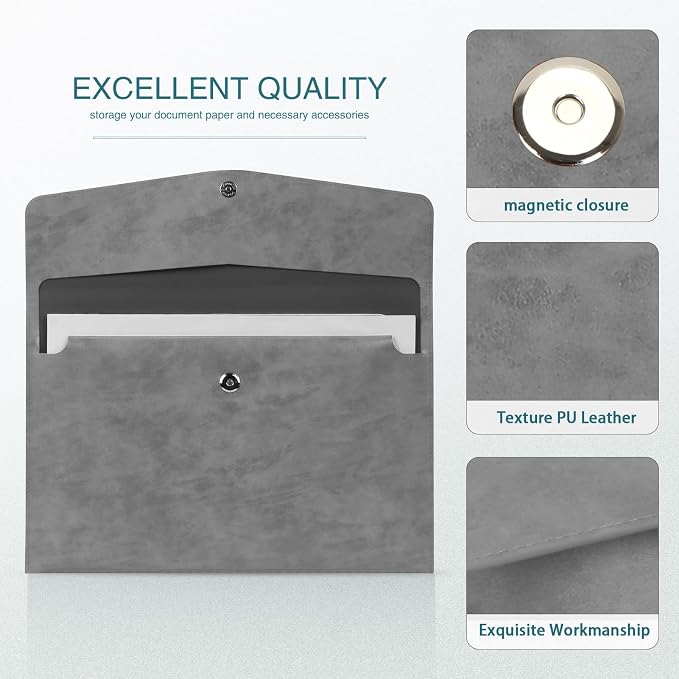 FYY File Folder, PU Leather A4 Document Holder File Organizer Filing Envelope - Image 4
