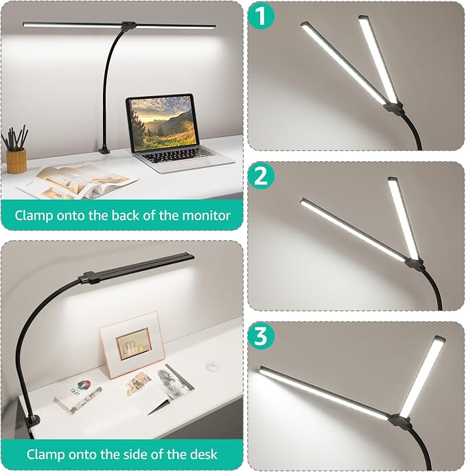 ShineTech LED Desk Lamp for Home Office, 4000K Neutral White Double Head - Image 6