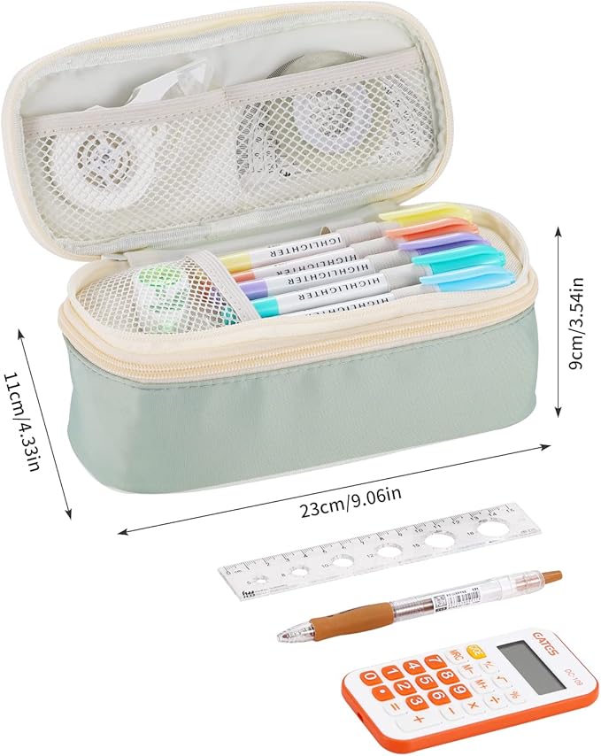 Dugio Large Pencil Case for Girls Teens Kids Pencil Bag with Zipper Pencil Pouch Aesthetic Pencil Pen Case Organizer for School Green-DeskLoop Office