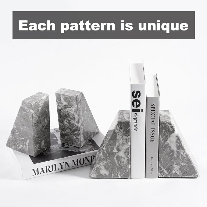 Marble Bookends for Heavy Books, Decorative Bookends for Shelves, Durable and - Image 4