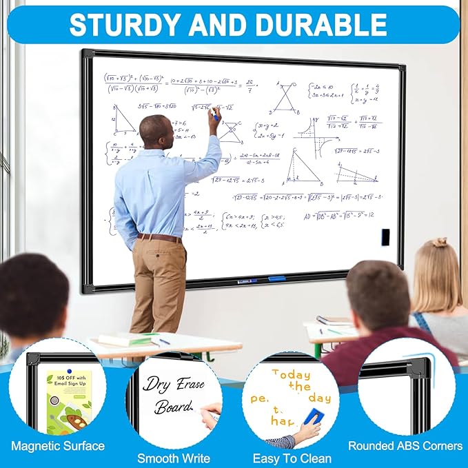 H-Qprobd 60"x40" White Board for Wall Large Magnetic Dry Erase Board with Black Aluminum Frame, Presentation Whiteboard Suitable for Home, Office, Classroom & Kitchen-DeskLoop Office