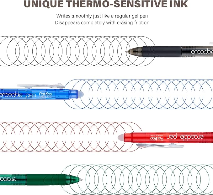 ParKoo Retractable Erasable Gel Pens Clicker Fine Point 0.7 mm, No Need - Image 3