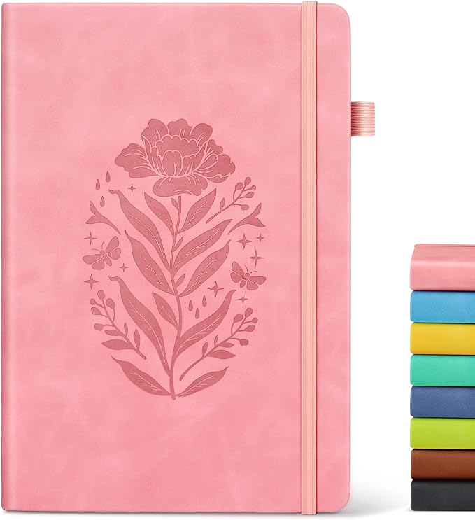 Lined Journal Notebook for Women, A5 Pink Hardcover Leather Journals for Writing by MUAHLIUB