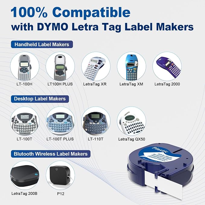 Label Tape Replace for Dymo Letratag Refills White Plastic 12mm x 4m Compatible - Image 2