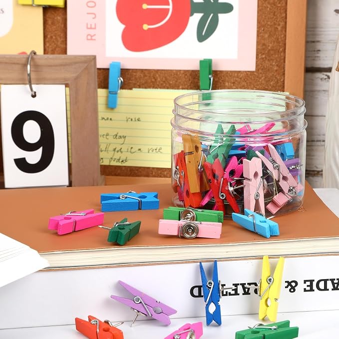 SANNIX 50Pcs Wooden Push Pin Clips, Bright Thumb Tack Clips - Image 4