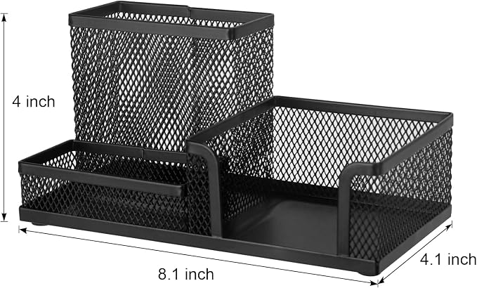 Comix Mesh Pen Pencil Holder Desk Organizer, 3 Compartment Wire Desktop Pen - Image 3