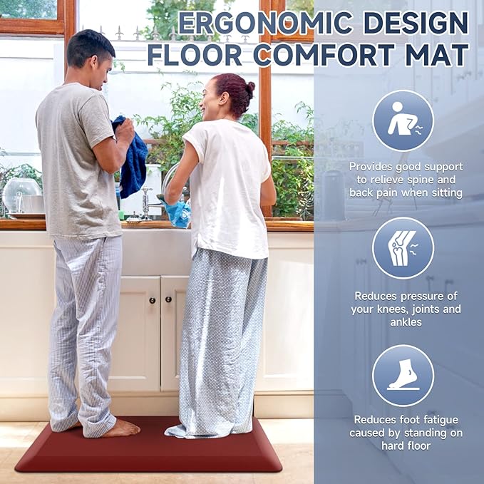 4/5 Inch Thick Kitchen Mats for Floor, StepRite Kitchen Rug for Standing Desk, Non-Slip, Thicker, Stain Resistant, Waterproof, Comfort Anti Fatigue Floor Mat for Home, Kitchen, Office - Red,70 * 24''-DeskLoop Office