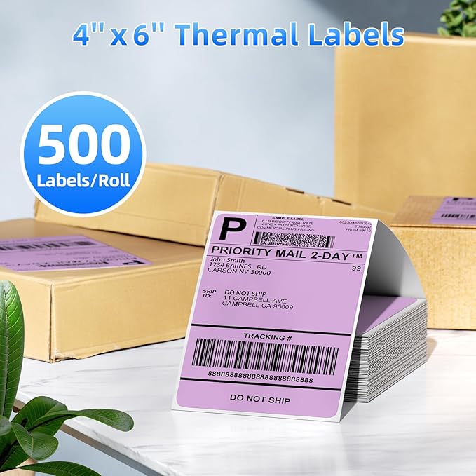4x6 Thermal Labels, 1 Packs of 500 4x6 Fold Labels Purple - Compatible with JADENS, ASprink, Phomemo, Rollo, Zebra, Omezizy and Other Thermal Printers-DeskLoop Office