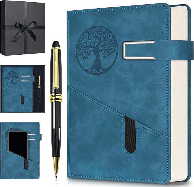 Lined Notebook Journal for Men Women, 365 Pages Numbered College Ruled Notebook, Hardcover Leather Journal with Pen & Gift Box, Thick Daily Diary, Professional Notebooks for Work, School, Business, A5-DeskLoop Office